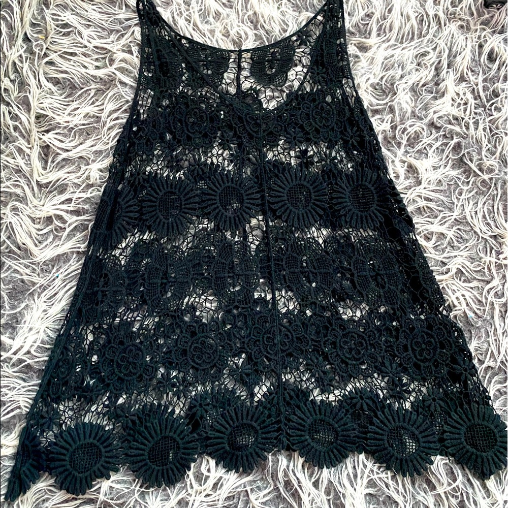 Black floral crochet coverup tank